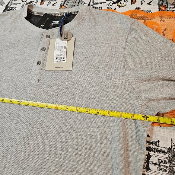 Blend Mens Long Sleeve T-Shirt 3XL Gray Henley Waffle Knit Pullover BHNoble Tee - Picture 11 of 12